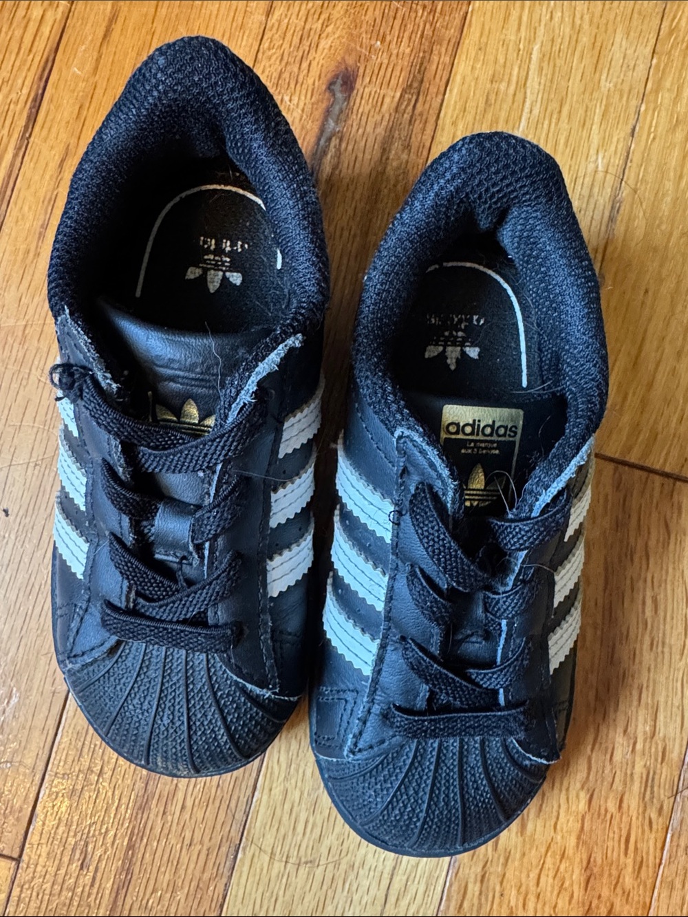 adidas Kids Black Sneakers with White Stripes - Picture 4 of 9